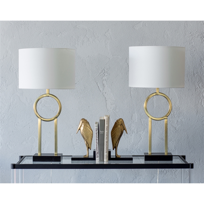 Renwil Burlington 1-Light Modern Metal Table Lamp in Brass & White (Set of 2)