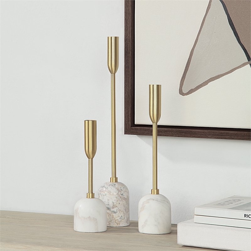 Marchesa Indoor Iron Set Of 3 Tapered Candle Holder Satin Brass