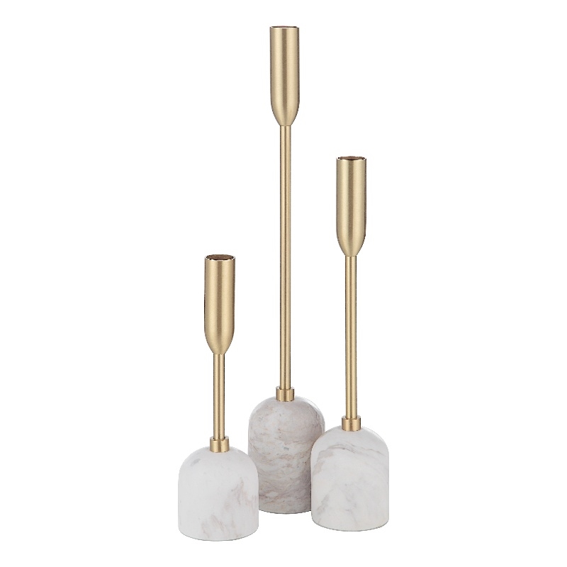 Marchesa Indoor Iron Set Of 3 Tapered Candle Holder Satin Brass
