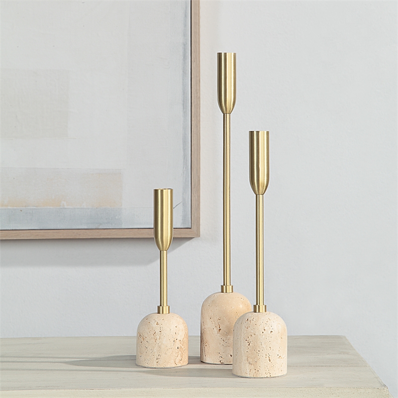 Vesta Indoor Iron Set Of 3 Tapered Candle Holder Satin Brass