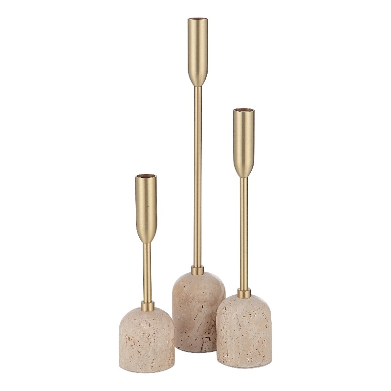 Vesta Indoor Iron Set Of 3 Tapered Candle Holder Satin Brass