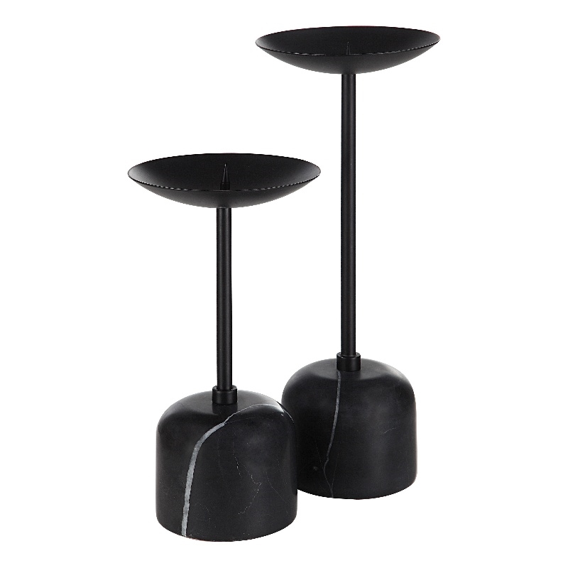 Uma Indoor Iron Set Of 2 Pillar Candle Holder Matte Black