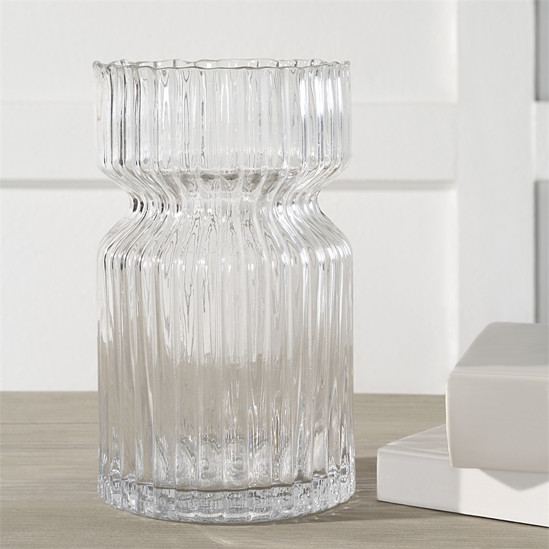 Gladys Indoor Mouth Blown Glass Glass Vase Clear Fluted