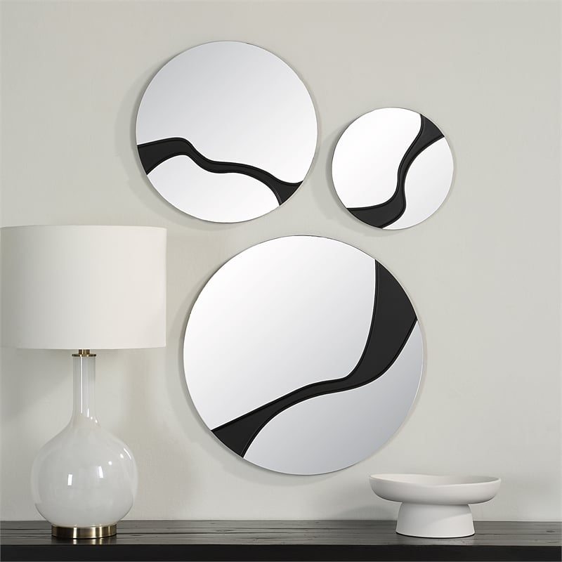 Dansk 3 Piece Tall Round Wall Mirror Black