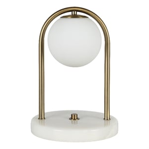 Barca 11.75&quot Tall Dark Antique Brushed Brass Iron Table Lamp with Round Glass Shade Yellow