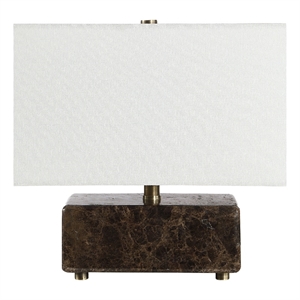 Cabo 11.25&quot Tall Brown Emperador Marble Table Lamp with Rectangle Linen Shade