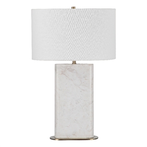 Irisa 27&quot Tall Plated Antique Brushed Brass Marble Table Lamp with Drum Linen Shade White