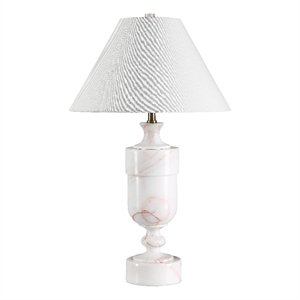 Katn 26&quot Tall White Botochino Marble Table Lamp with Tapered Linen Shade