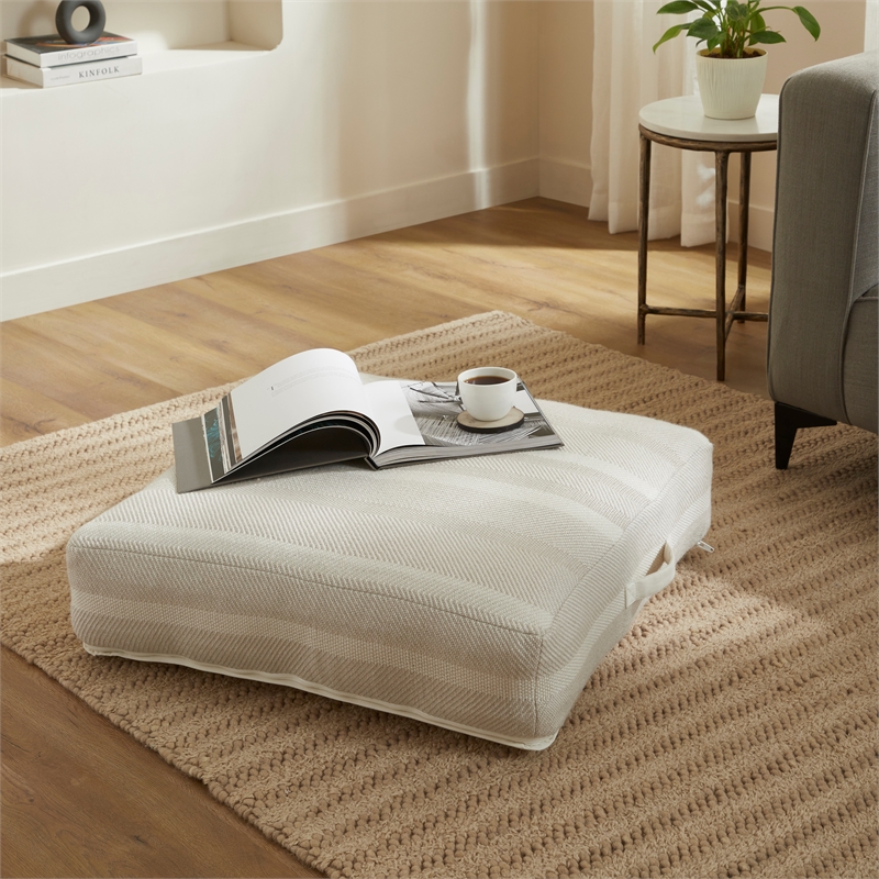 Rousseau Indoor PET Floor Pouf Light Grey/Ivory