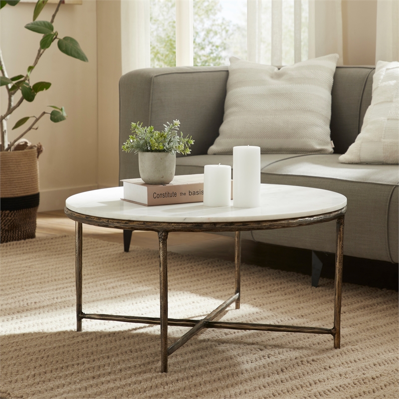 Pearse Indoor Cast Aluminum Coffee Table Antique Brass