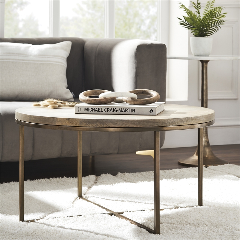 Liana Indoor Mango Wood Table Antique Brass