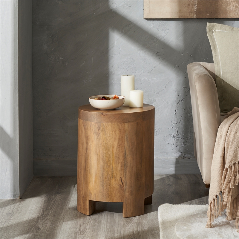 Salvatore Indoor Mango Wood Side Table Light Brown