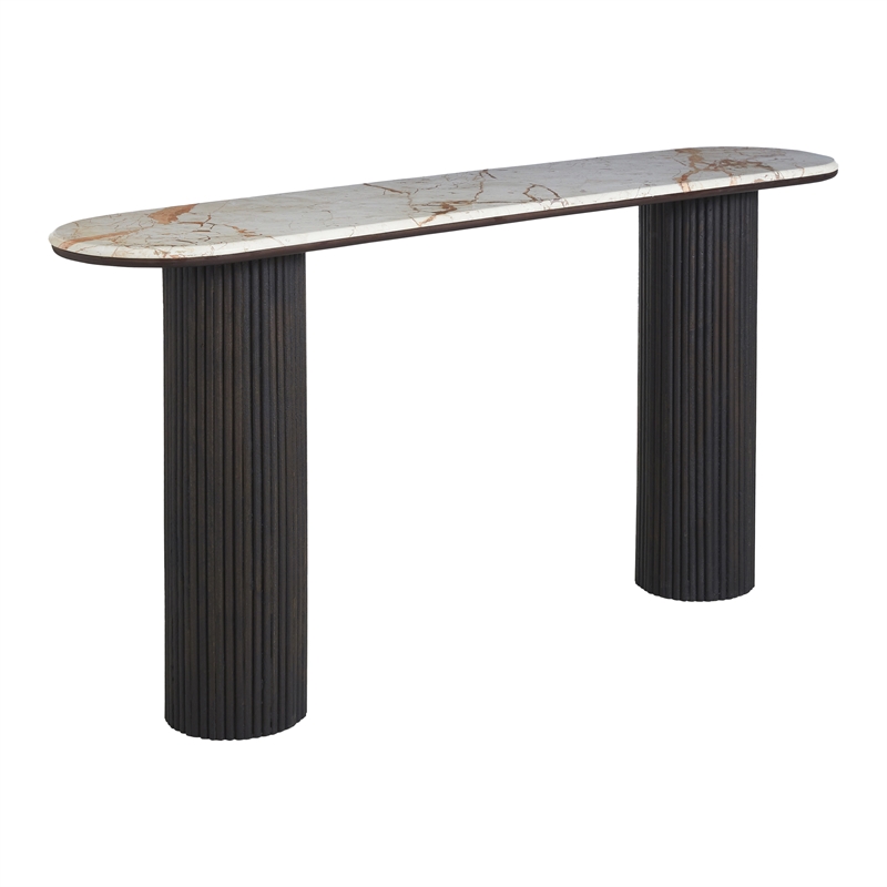 Alessio Indoor Breccia Marble Console Table Walnut