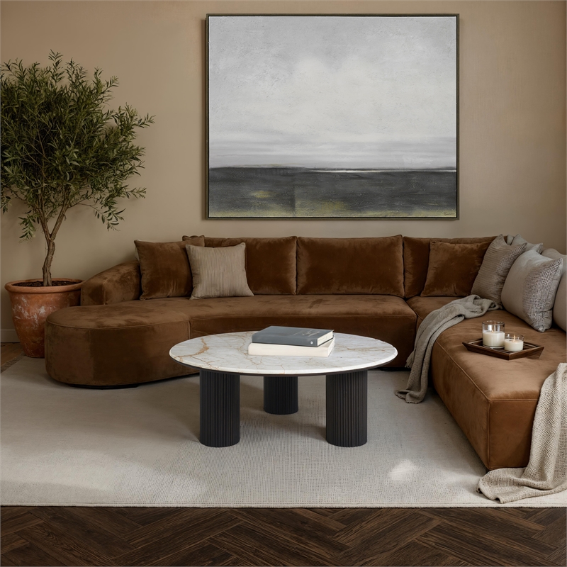 Alessio Indoor Breccia Marble Coffee Table Walnut
