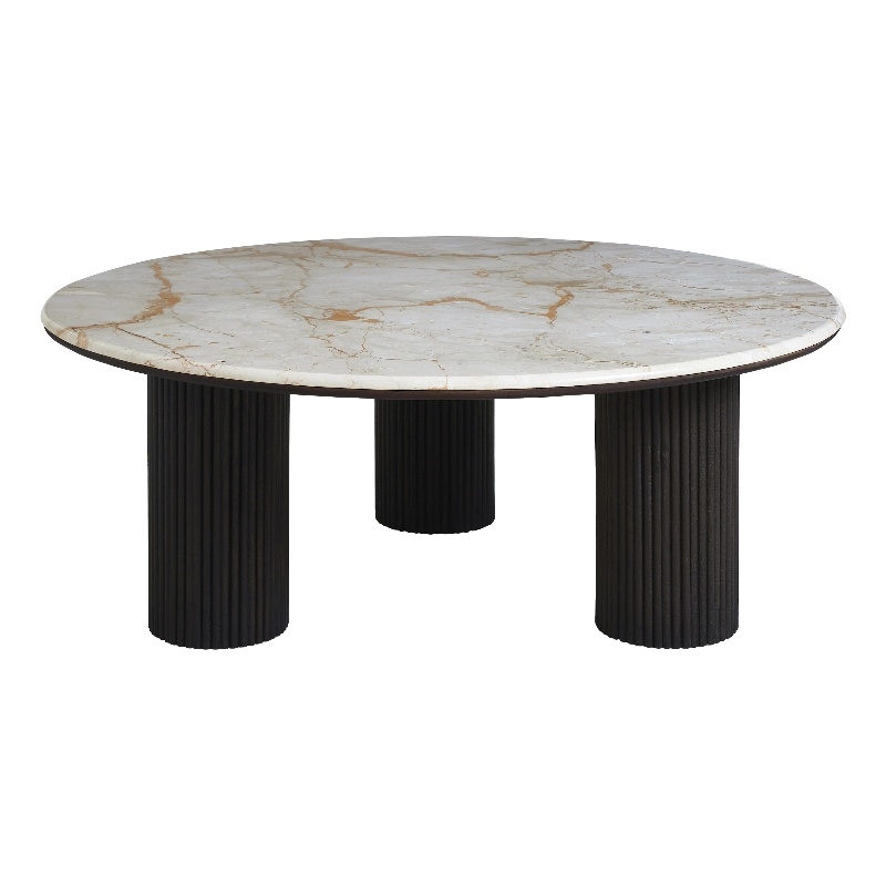Alessio Indoor Breccia Marble Coffee Table Walnut