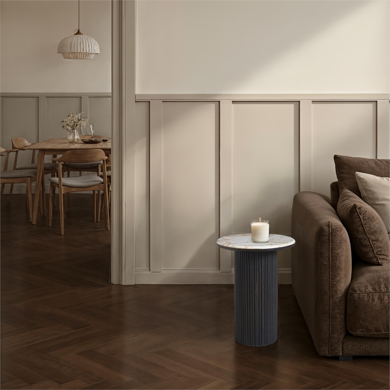 Alessio Indoor Breccia Marble Side Table Walnut