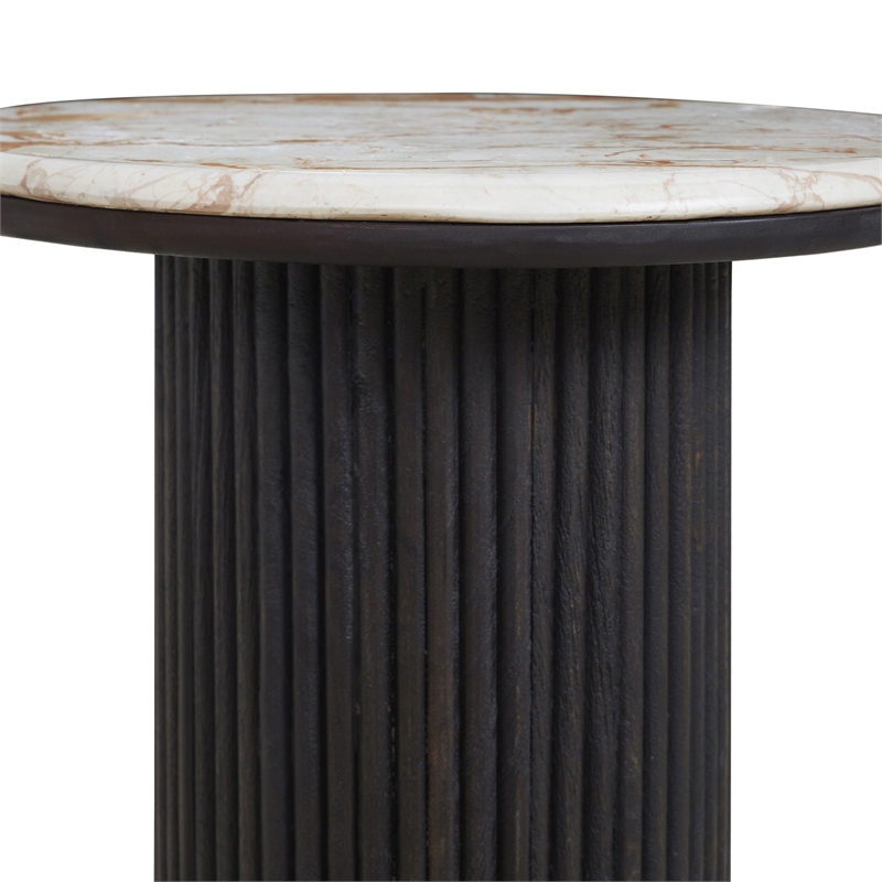 Alessio Indoor Breccia Marble Side Table Walnut