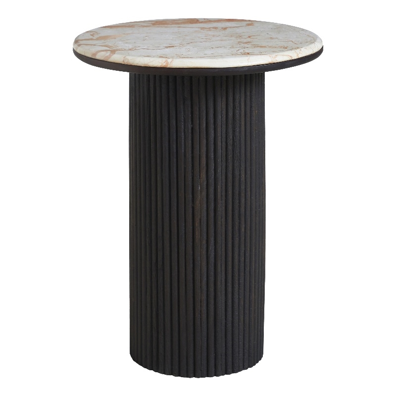Alessio Indoor Breccia Marble Side Table Walnut