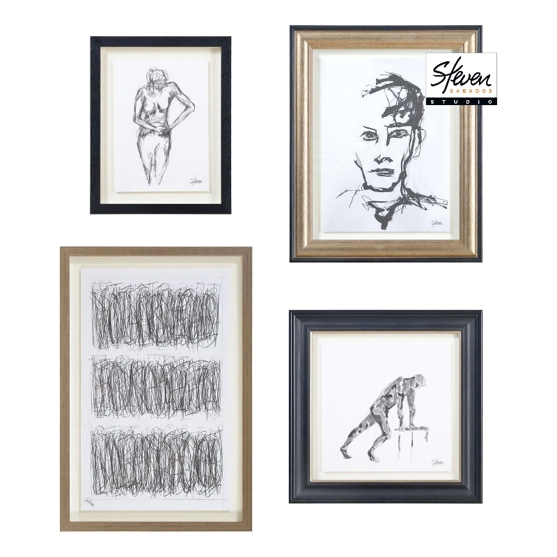Studio Line - Sketch 4 Piece Wide Wall Art Black