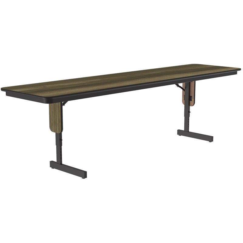 Adjustable Height 3/4 High Pressure Folding Seminar Table Colonial Hickory Brown