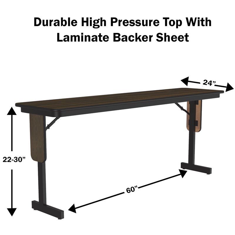 Adjustable Height 3/4 High Pressure Folding Seminar Table Colonial Hickory Brown