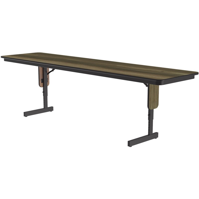 Adjustable Height 3/4 High Pressure Folding Seminar Table Colonial Hickory Brown
