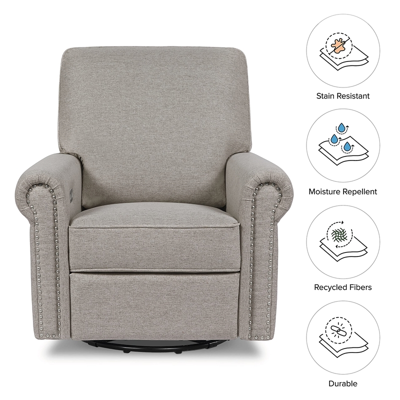 Namesake Linden Fabric Upholstered Electronic Recliner-Swivel Glider in Gray