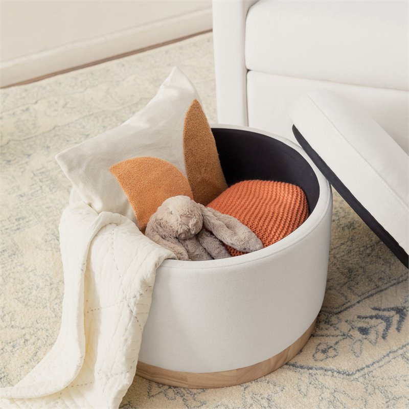 Namesake Naka Modern Fabric Storage Ottoman in Performance Cream