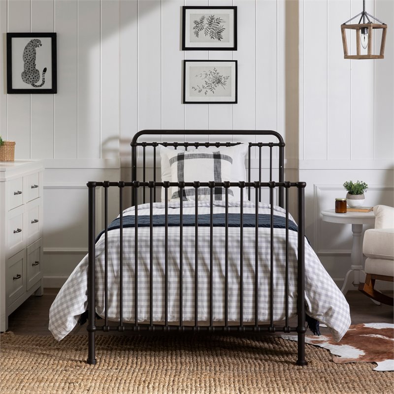 Namesake Winston Metal 4-in-1 Convertible Mini Crib in Vintage Black