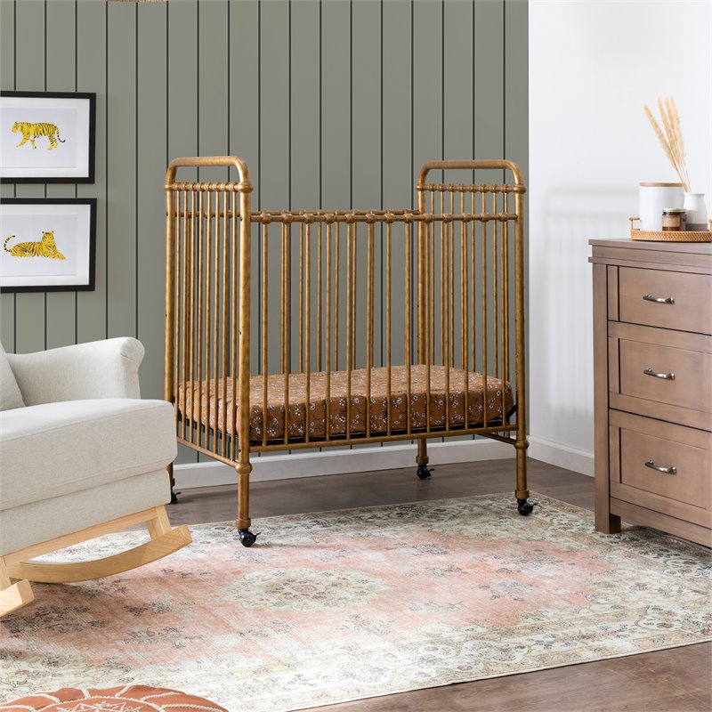 Namesake Abigail Metal 3-in-1 Convertible Mini Crib in Vintage Gold