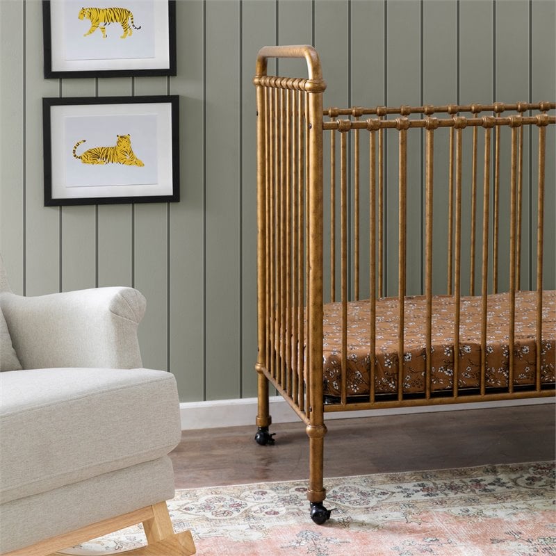Namesake Abigail Metal 3-in-1 Convertible Mini Crib in Vintage Gold