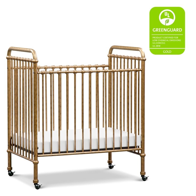 Namesake Abigail Metal 3-in-1 Convertible Mini Crib in Vintage Gold
