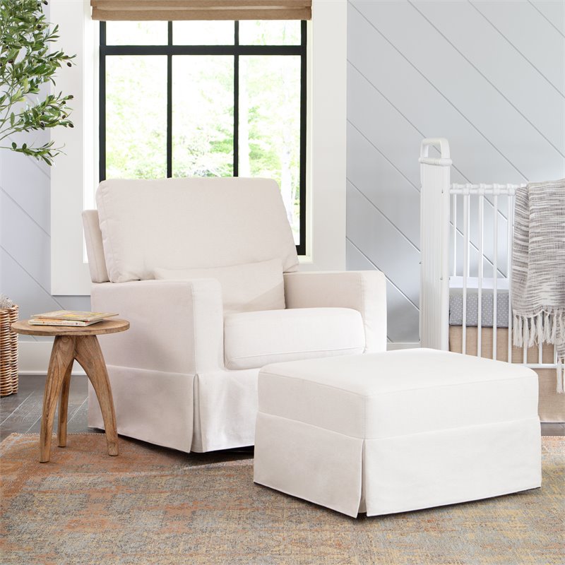 Namesake Crawford Modern Fabric Gliding Ottoman in Performance Cream
