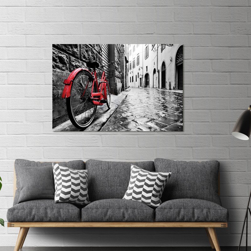 Yosemite Home Decor 'The Red Bike' Glass Photographic Print in Multi-Color