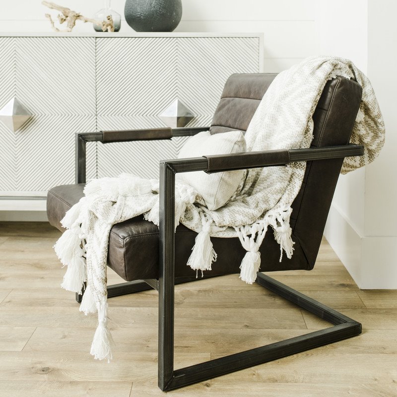 Yosemite Home Decor Emmalee Loft Leather/Cast Iron Accent Chair in Dark Brown