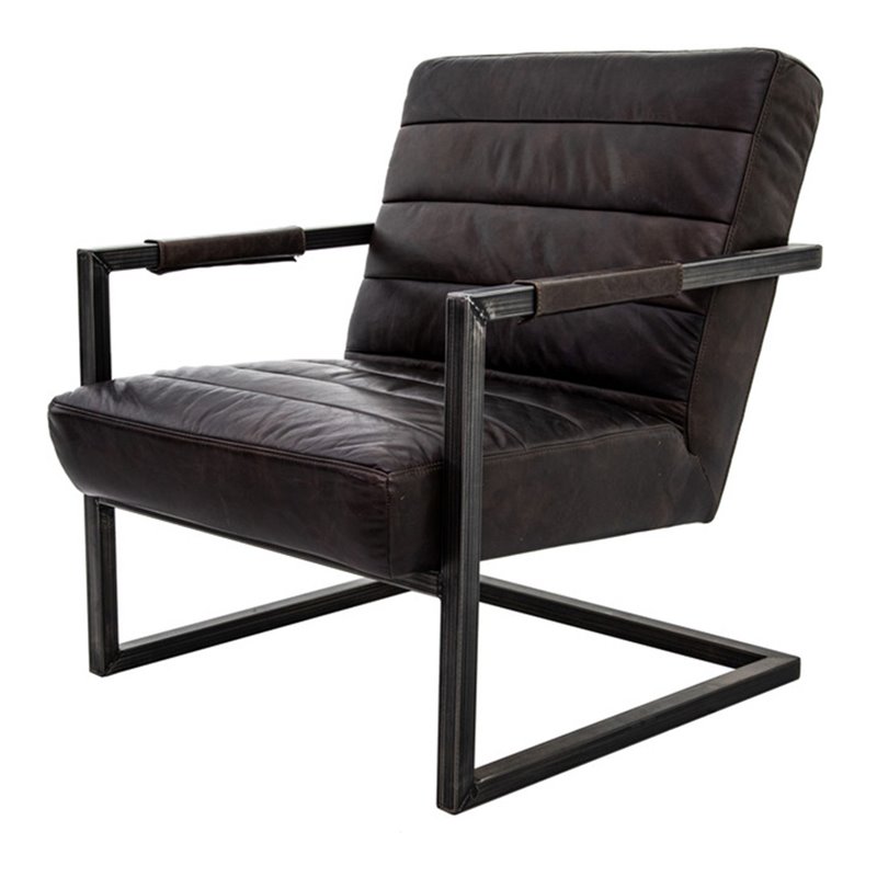Yosemite Home Decor Emmalee Loft Leather/Cast Iron Accent Chair in Dark Brown