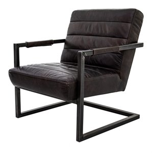 Yosemite Home Decor Emmalee Loft Leather/Cast Iron Accent Chair in Dark Brown