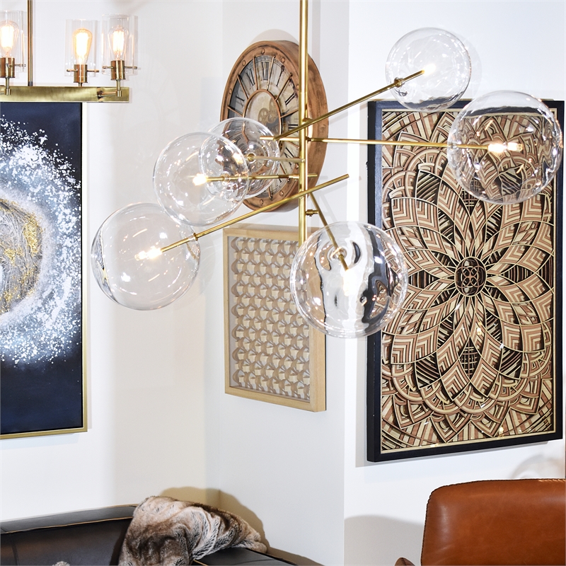 Yosemite Home Decor Klare 6-Light Glass Sputnik Chandelier in Antique Brass
