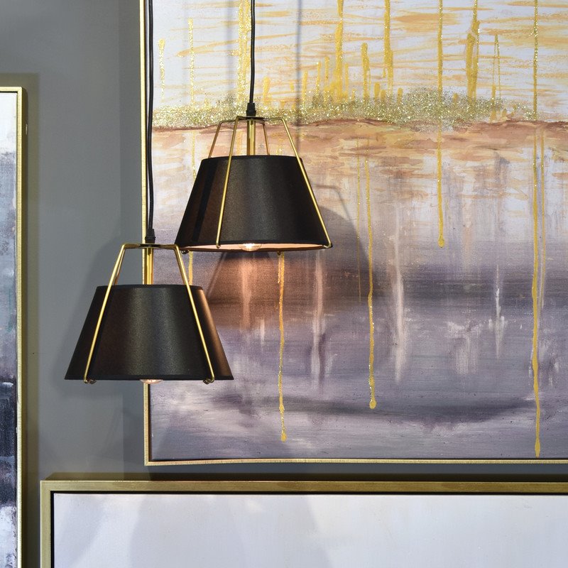 Yosemite Home Decor Mira 1-Light Fabric Pendant with Black Shade in Matte Gold