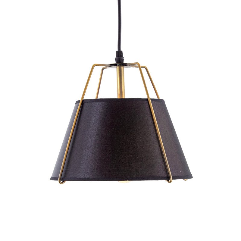 Yosemite Home Decor Mira 1-Light Fabric Pendant with Black Shade in Matte Gold