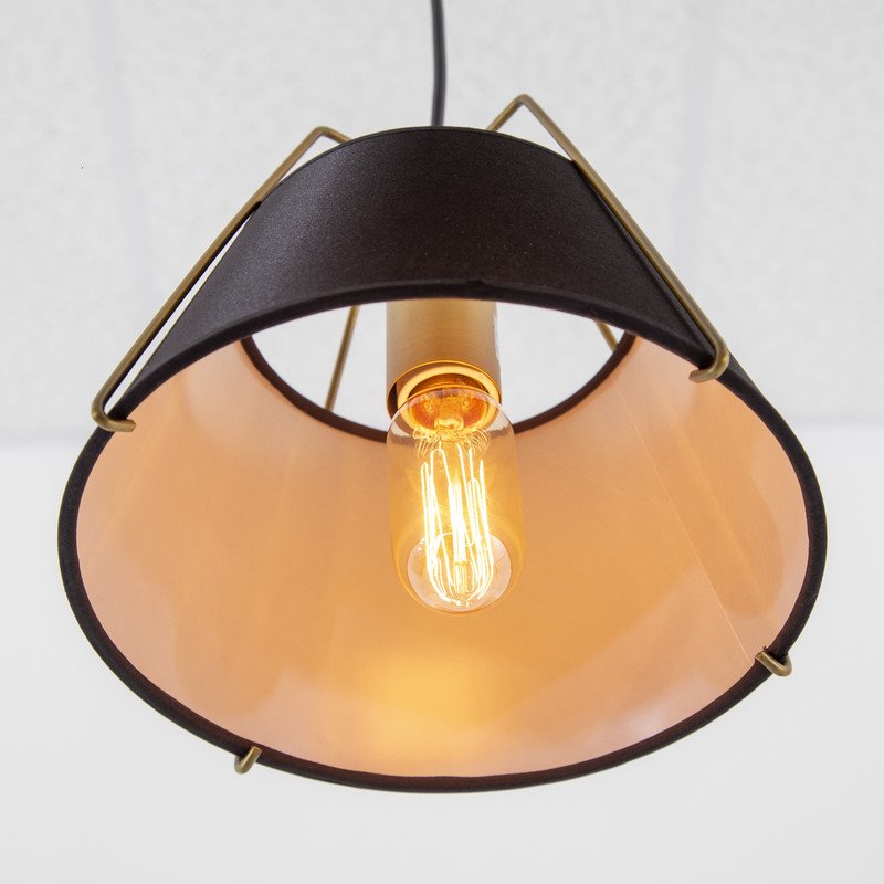 Yosemite Home Decor Mira 1-Light Fabric Pendant with Black Shade in Matte Gold