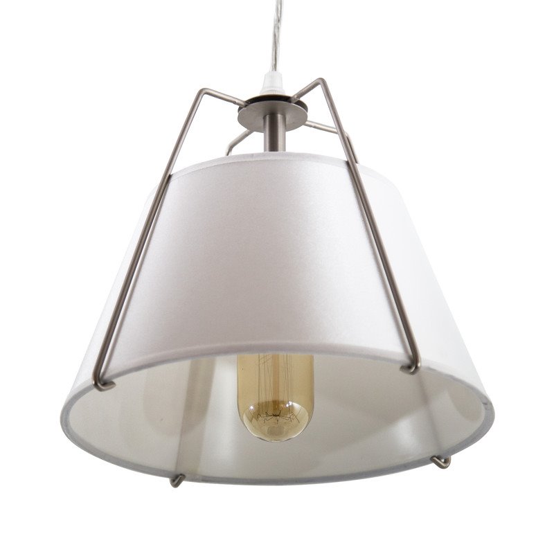 Yosemite Home Decor Mira 1-Light Fabric Pendant with White Shade in Satin Nickel