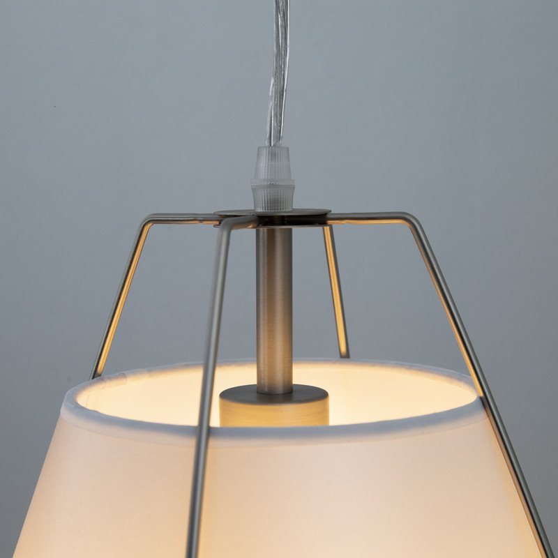 Yosemite Home Decor Mira 1-Light Fabric Pendant with White Shade in Satin Nickel