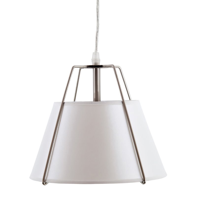 Yosemite Home Decor Mira 1-Light Fabric Pendant with White Shade in Satin Nickel