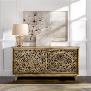 Yosemite Home Decor Gracia Large Mango and Solid Acacia Wood Cabinet in Brown