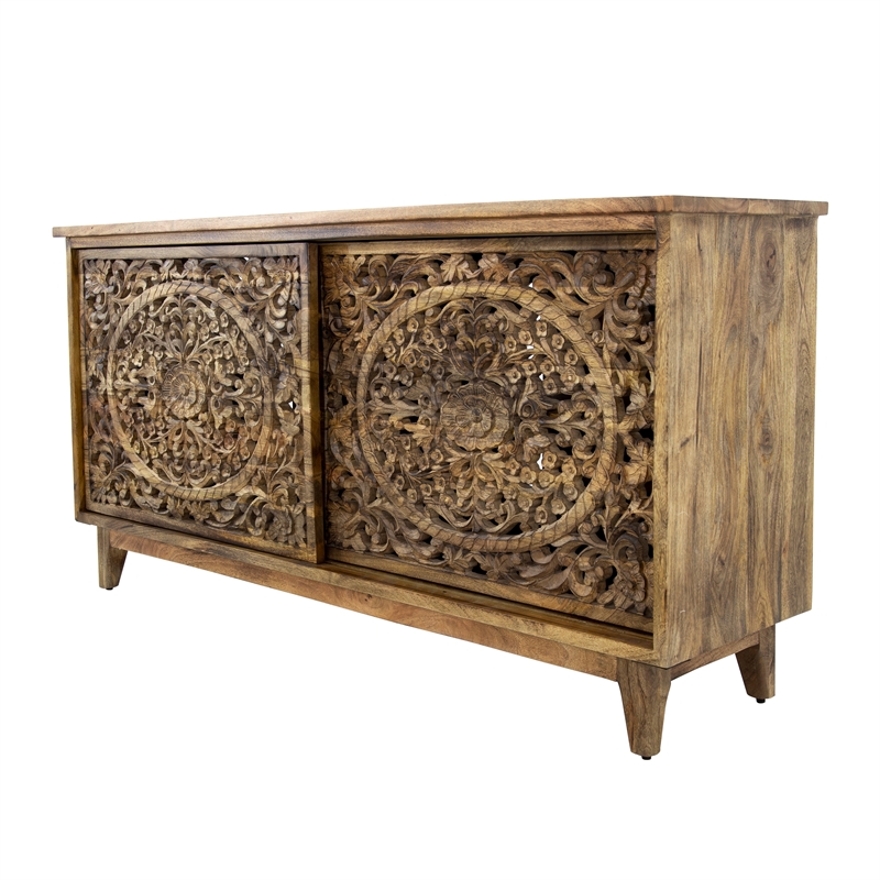 Yosemite Home Decor Gracia Large Mango and Solid Acacia Wood Cabinet in Brown