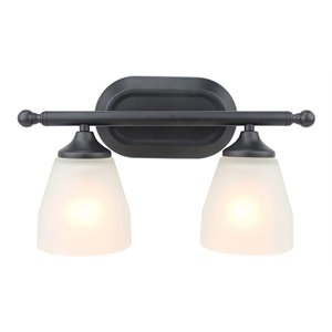 Yosemite Home Decor Jordan 2-Light Metal/Glass Vanity Light in Matte Black