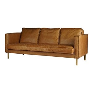 Yosemite Home Decor Weston 3-Seat Leather Sofa in Amber Brown