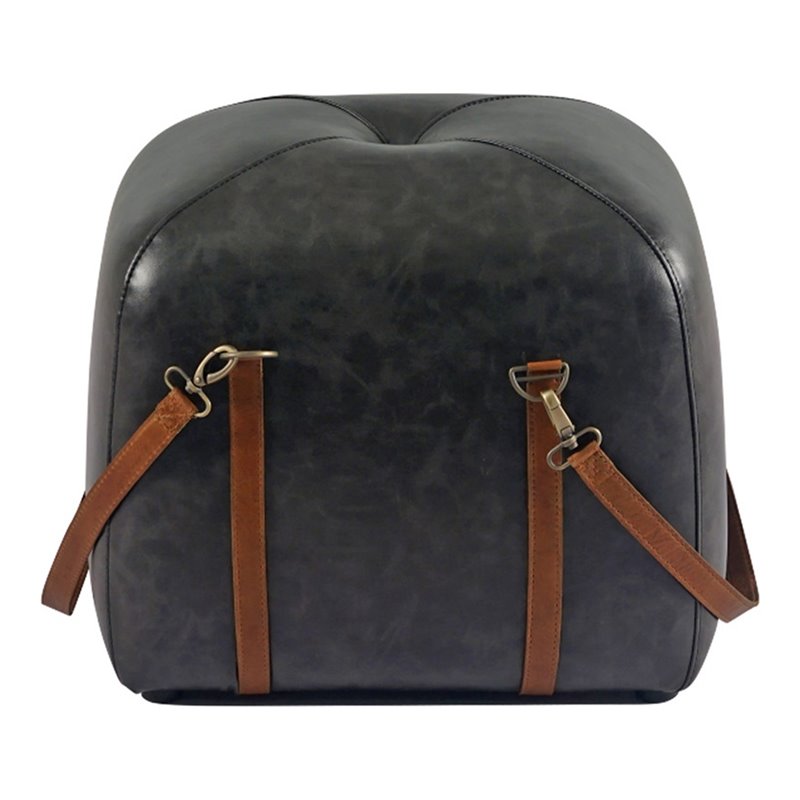 Yosemite Home Decor Amel Transitional Leather Ottoman Pouf in Black