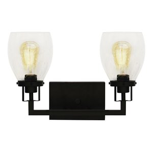 Yosemite Home Decor Jordan 2-Light Metal/Glass Vanity Light in Clear/Matte Black
